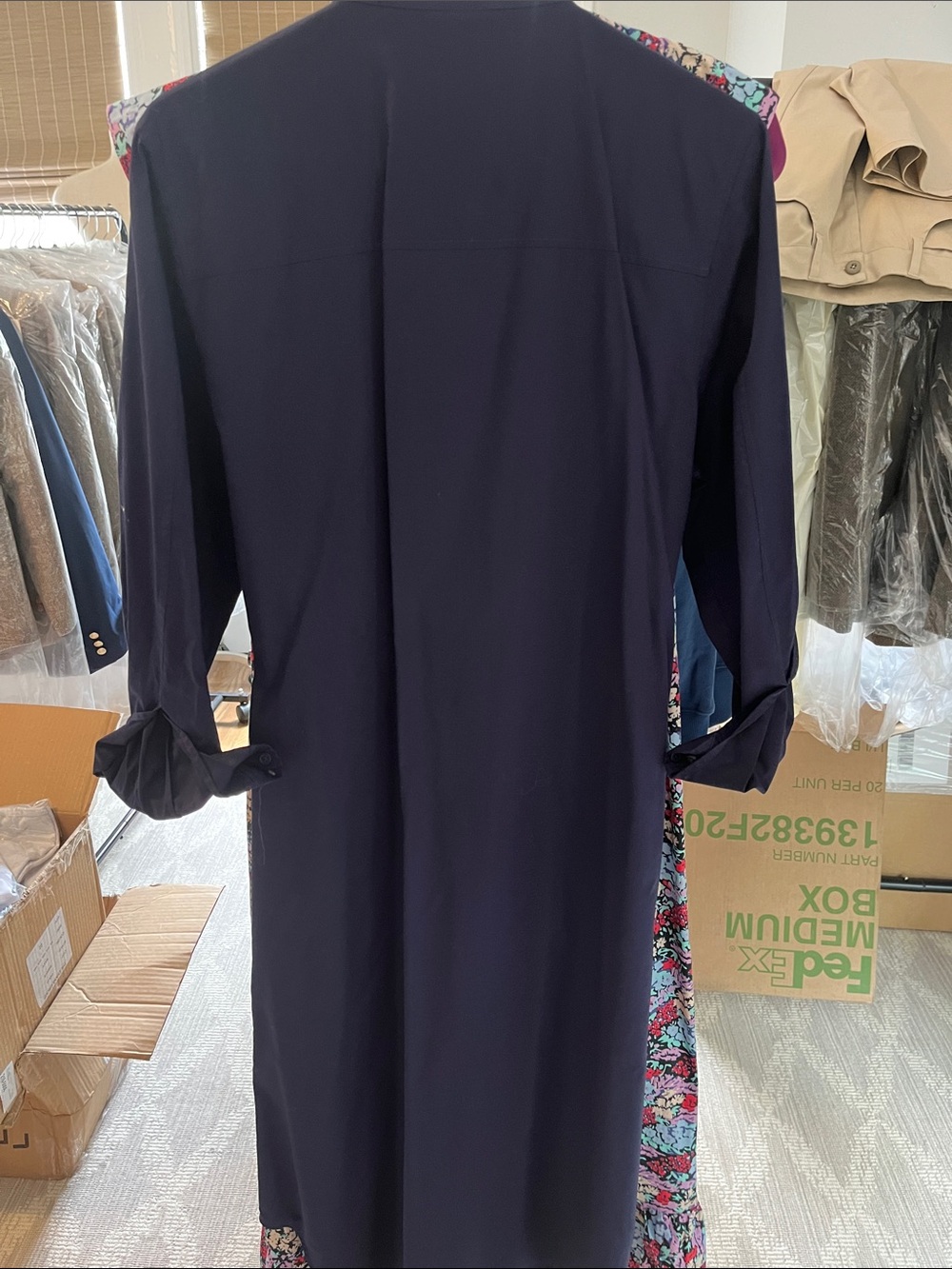 COS Dark Navy Pintuck Long Sleeve Shirt Dress - Picture 2 of 3